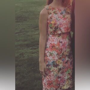 Badgley Mischka Sleeveless Crewneck Flower Popover Dresses